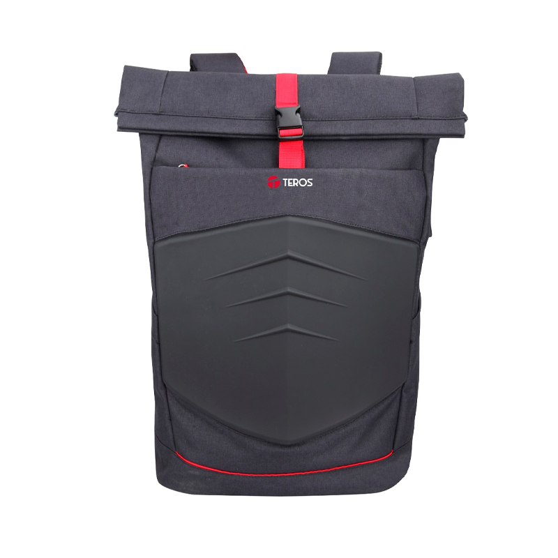 Mochila gamer Teros TE-IDS18588, Poliéster, notebook hasta 15.6", negro+rojo.