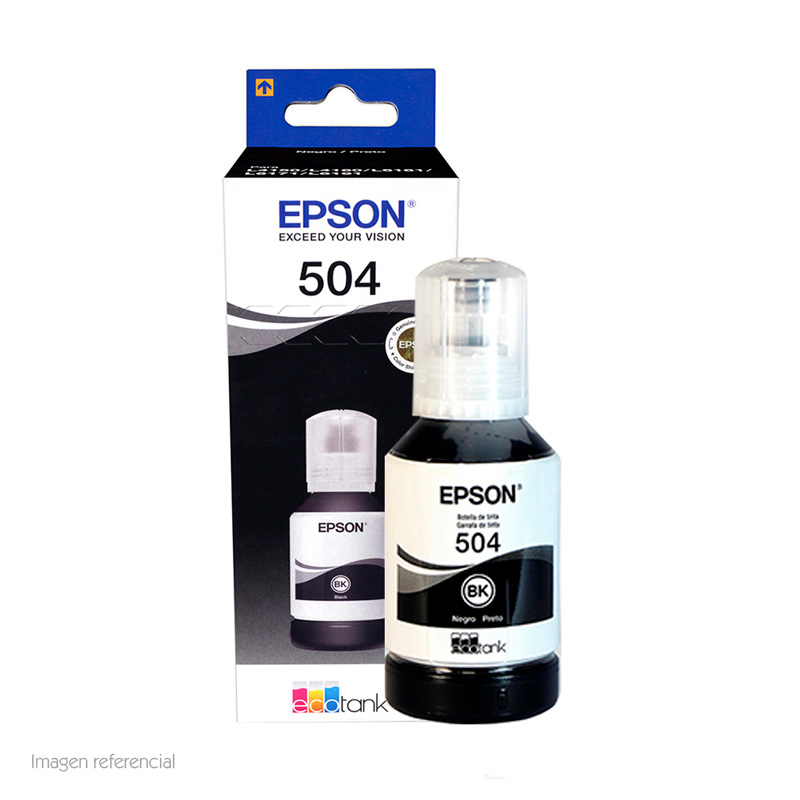 Botella de tinta EPSON T504, color negro, contenido 127ml, para impresoras EPSON L4160.