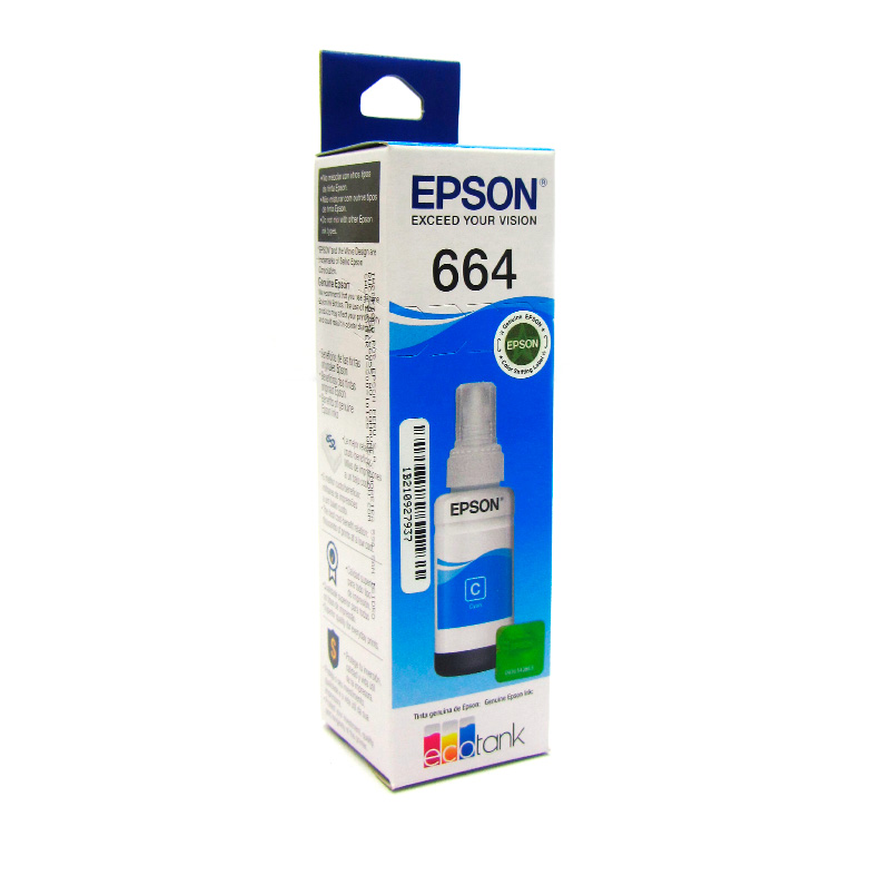 botella de tinta epson t664220, color cyan, contenido 70ml, para impresoras epson l20