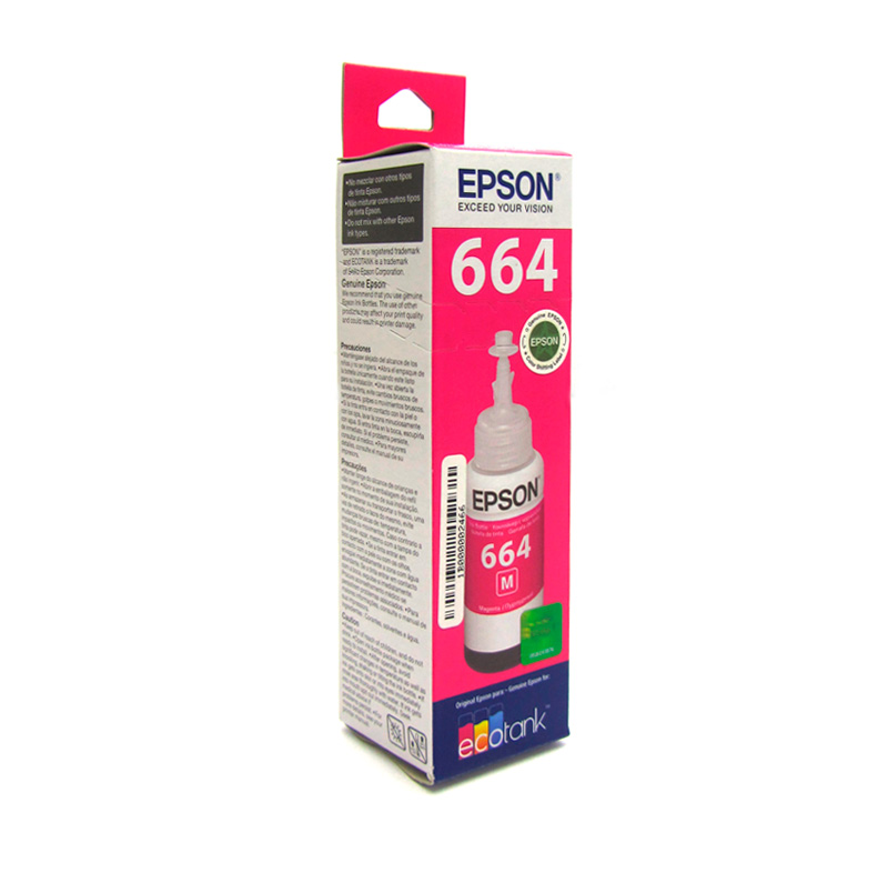botella de tinta epson t664320, color magenta, contenido 70ml, para impresoras epson
