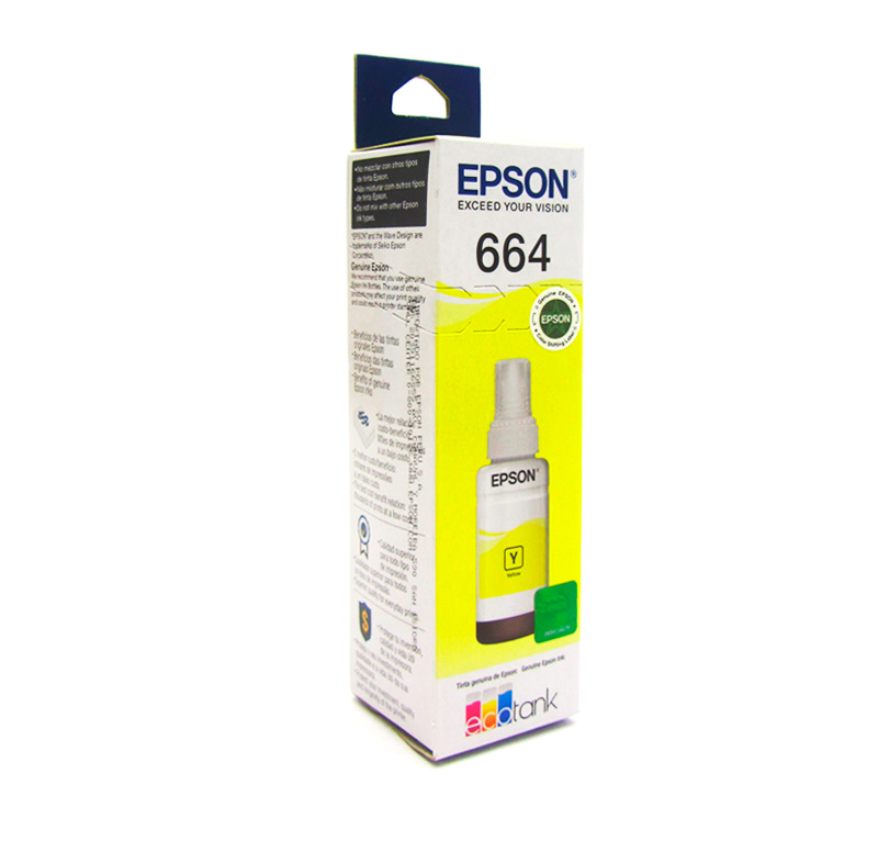 botella de tinta epson t664420, color amarillo, contenido 70ml, para impresoras epson