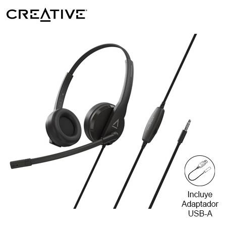 AUDIFONO C/MICROF. CREATIVE HS-230 3.5MM/ADAPTADOR USB-A 40MM NOISE-CANCELLING MUTE BLACK (51EF1110AA000)