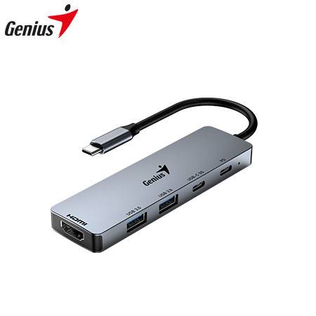 [0029365] HUB USB-C GENIUS UH-500 2 USB-A 3.0 / 1 USB-C / 1 HDMI 4K POWER DELIVERY 100W SILVER (31240003400)