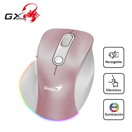 MOUSE GENIUS ERGO 9000S PRO RECARGABLE DUAL WIRELESS/BT 6-BOT SILENT RGB PINK (31030039403)