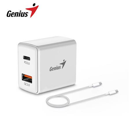 [0029507] CARGADOR DE PARED GENIUS PD-20ACP 20W FAST CHARGE 1 USB-C 1 USB-A WHITE + CABLE GENIUS 3A USB-C A USB-C WHITE (32590009400)