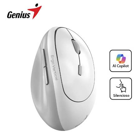 MOUSE GENIUS ERGO 8350S AI COPILOT DUAL WIRELESS/BT VERTICAL 6-BOT SILENT WHITE GREY (31030041401)