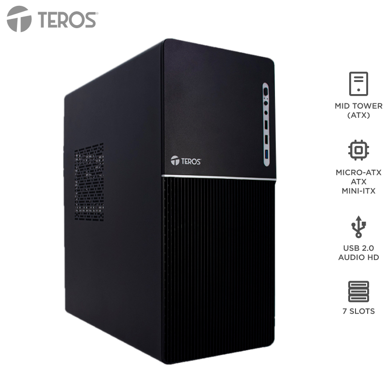 [449994] Case Teros TE-1037S, Factor de forma ATX, 250 W, USB 3.0 / 2.0, Audio, Negro.