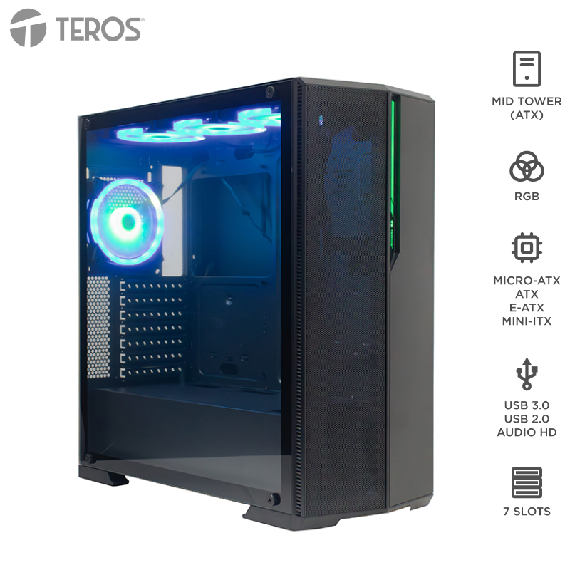 [419698] Case Gamer Teros TE1175N, Mid Tower, Negro, USB 3.0, USB 2.0, Audio.