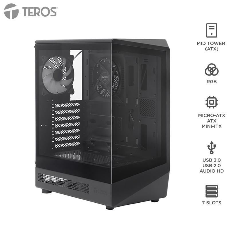 [472157] Case Gamer Teros TE-1321G, Mid Tower, USB 3.0 / USB 2.0, Audio, Ventilador RGB, Negro