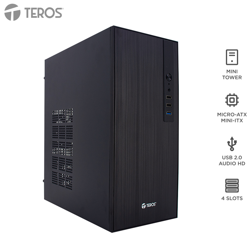 Case TEROS TE-1034S, Mini Tower ATX, 250 W, USB 3.0 / 2.0, audio HD, negro