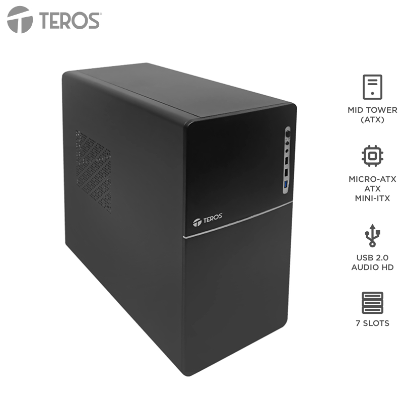 [449995] Case TEROS TE-1038S, Factor de forma ATX, 250 W, USB 3.0 / 2.0, audio, negro.