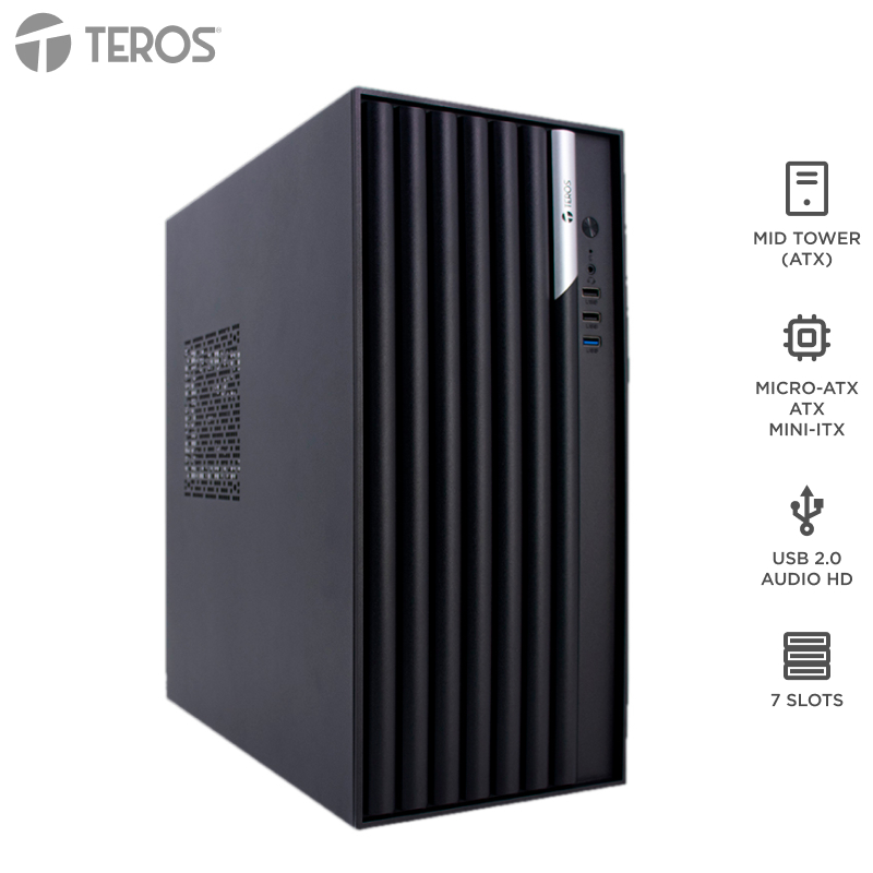 [449993] Case TEROS TE-1036S, Factor de forma ATX, 250 W, USB 3.0 / 2.0, audio, negro.