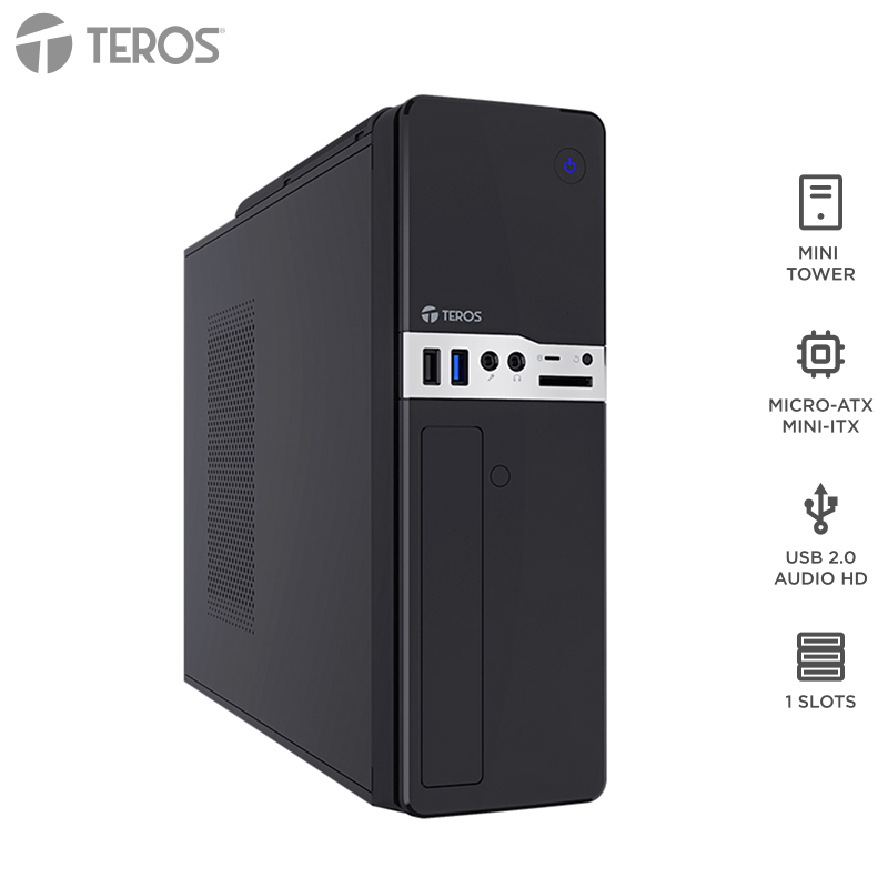 [444021] Case Teros TE-1032S, Slim, 250 W, USB 3.2 / USB 2.0, Audio HD, DVD, Negro