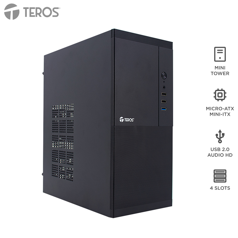 Case TEROS TE-1033S, Mini Tower ATX, 250 W, USB 3.0 / 2.0, audio HD, negro