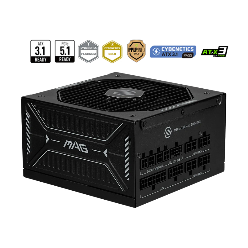 [507670] Fuente de alimentación MSI MAG A1000GLS PCI-E 5, 1000W, 80 PLUS Gold, Formato ATX.