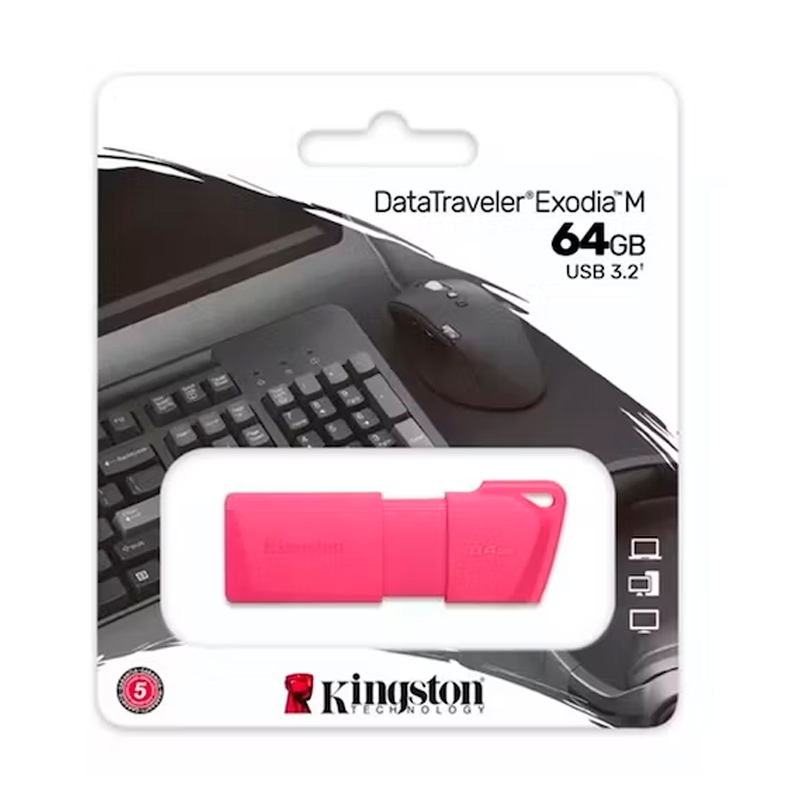 [432076] Memoria Flash USB DataTraveler Exodia M, 64GB, USB 3.2 Gen 1 (Tipo-A) Neon Pink (Rosado)