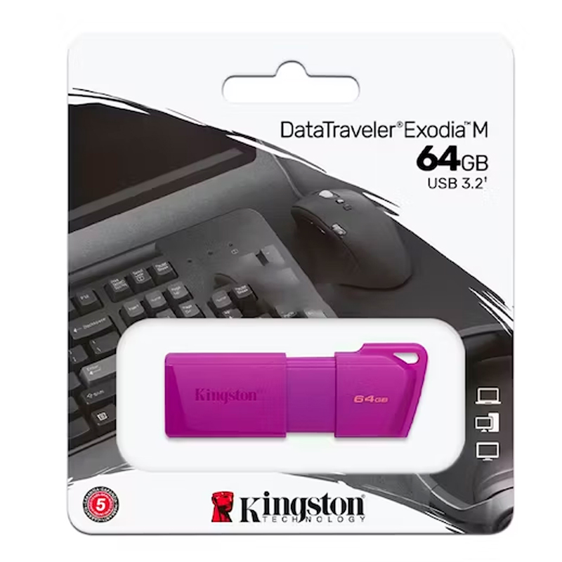 [432079] Memoria Flash USB DataTraveler Exodia M, 64GB, USB 3.2 Gen 1 (Tipo-A) Neon Purple (Morado)