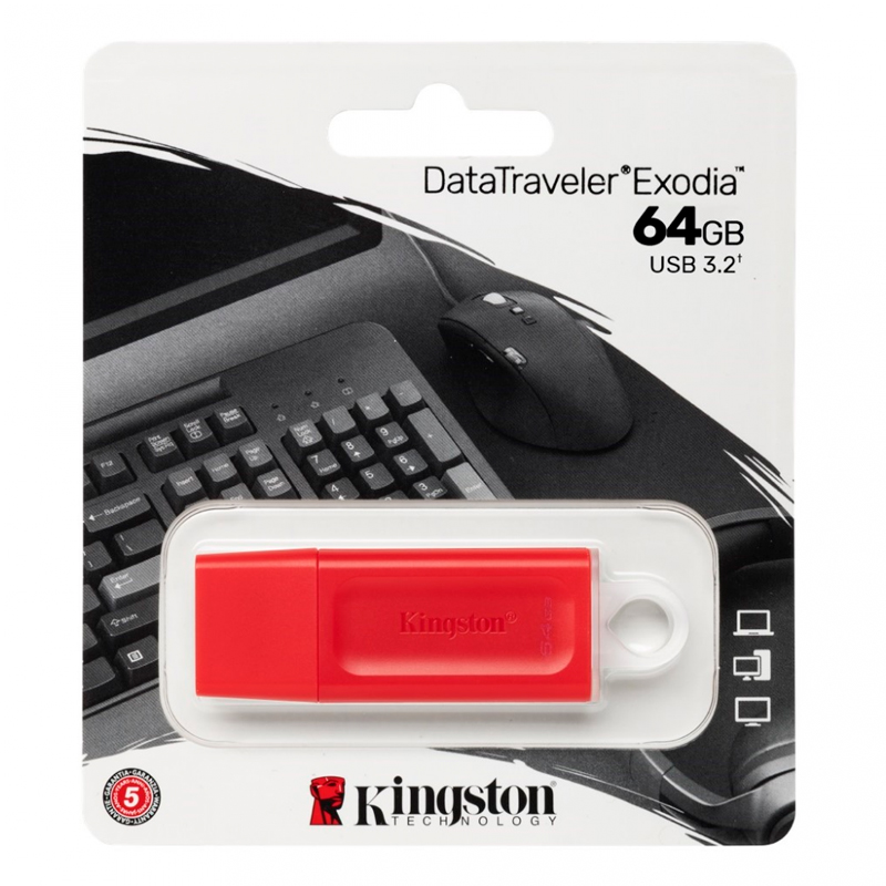[414836] Memoria Flash USB Kingston DataTraveler Exodia 64GB, USB 3.2 Gen 1, Color Rojo.