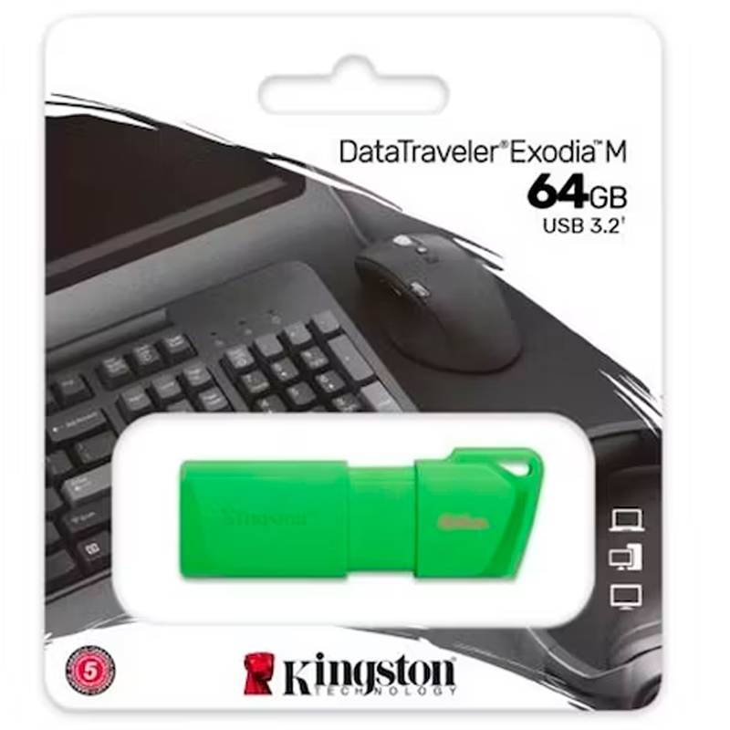 [432071] Memoria Flash USB DataTraveler Exodia M, 64GB, USB 3.2 Gen 1 (Tipo-A) Neon Green (Verde)