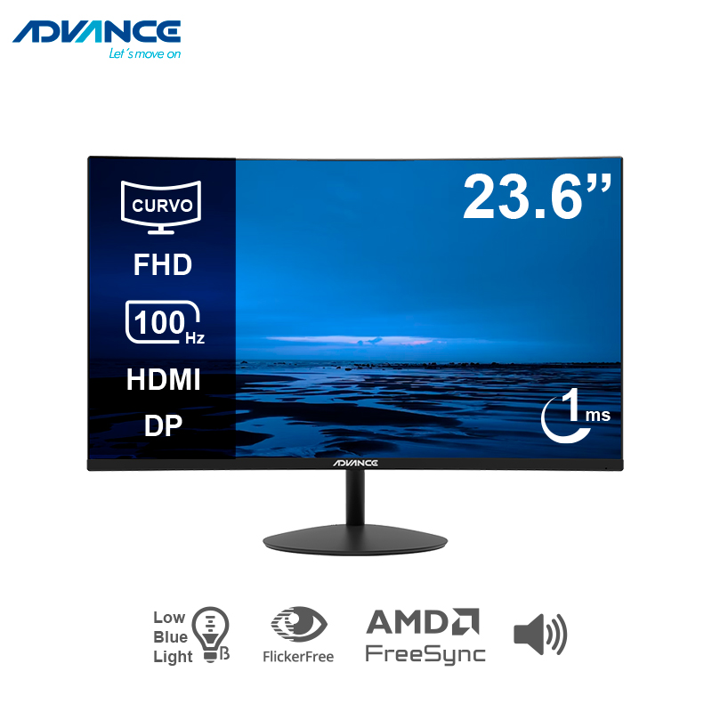 [452660] Monitor Curvo Advance ADV-2452S, 23.6" FHD VA, 100Hz, 1ms, HDMI, DP, Parlante, Negro