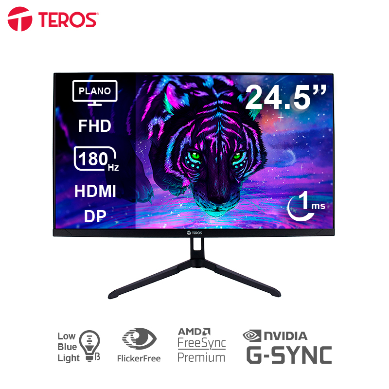 Monitor plano gaming TEROS TE-2475G 24.5" FHD VA 180Hz 1ms HDMI DP AUDIO OUT negro