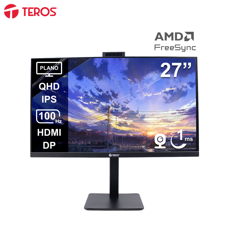 [474354] Monitor Plano Corporativo TEROS TE-2715CS, QHD IPS, 100Hz, HDMI, DP, Audio Out, Cámara 5MP