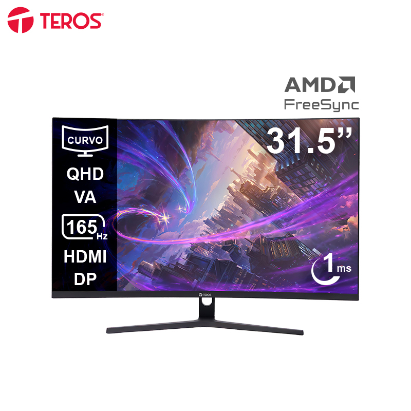 Monitor Curvo Gaming TEROS TE-3217G, 31.5" QHD VA, 165Hz, 1ms, DP, HDMI, Audio Out