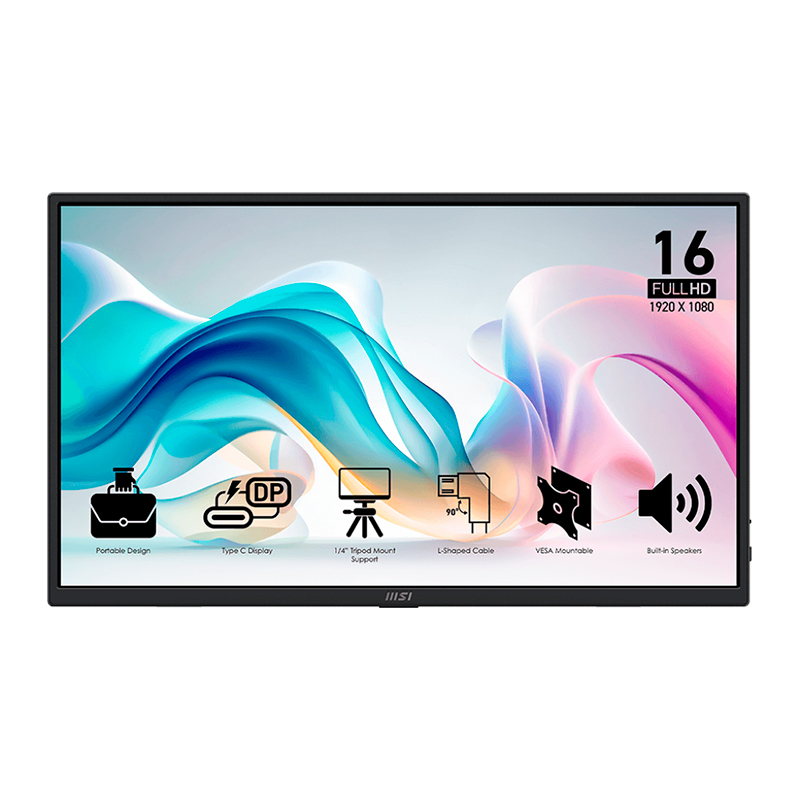 [488653] Monitor Portatil Plano MSI PRO MP165 E6, 15.6" FHD/IPS/HDMI x1/Tipo-C x2/Parlante: 2 x 1W