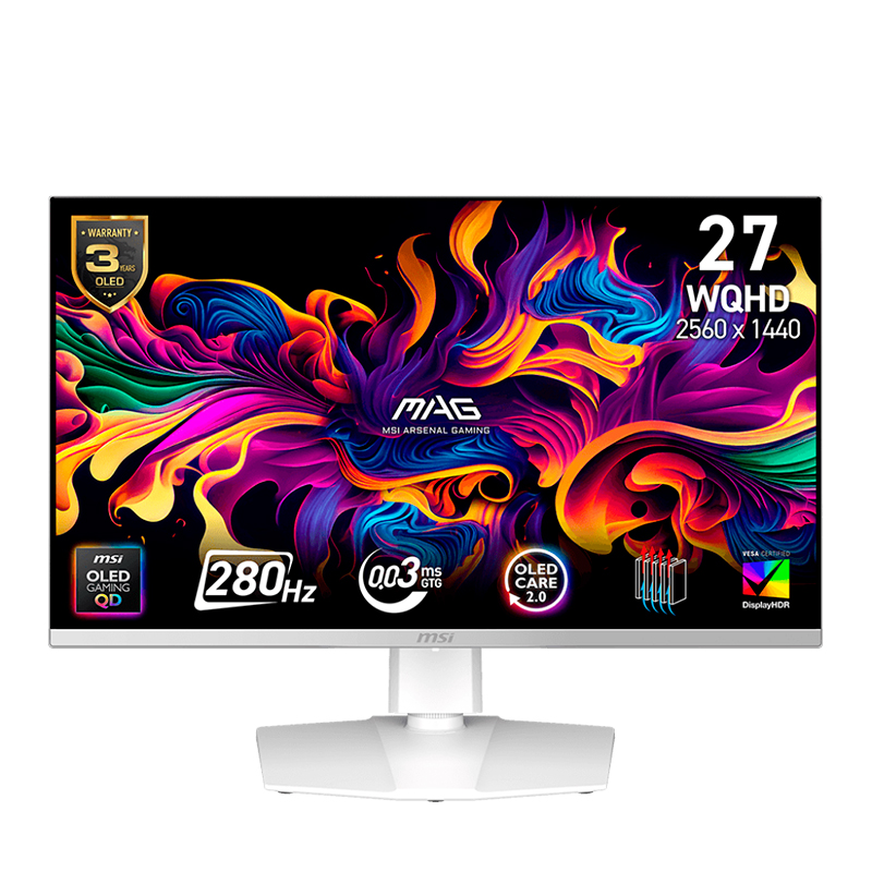 Monitor Plano MSI MAG 272QPW QD-OLED X28, 26.5" WQHD/OLED/HDMI x2/DP/Tipo-C/Headphone-out