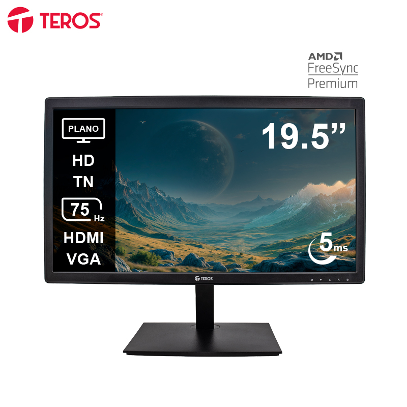 [486181] Monitor Plano TEROS TE-1916S, 19.5" HD TN, 75 Hz, 5ms, HDMI, VGA, AUDIO OUT, Parlantes