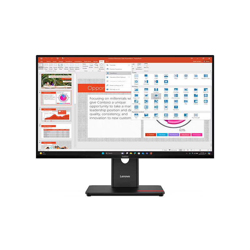 Monitor Plano Lenovo ThinkVision T27-40, 27" WLED FHD IPS/HDMI/DP/VGA/USB-C/USB-B/USB-A x3