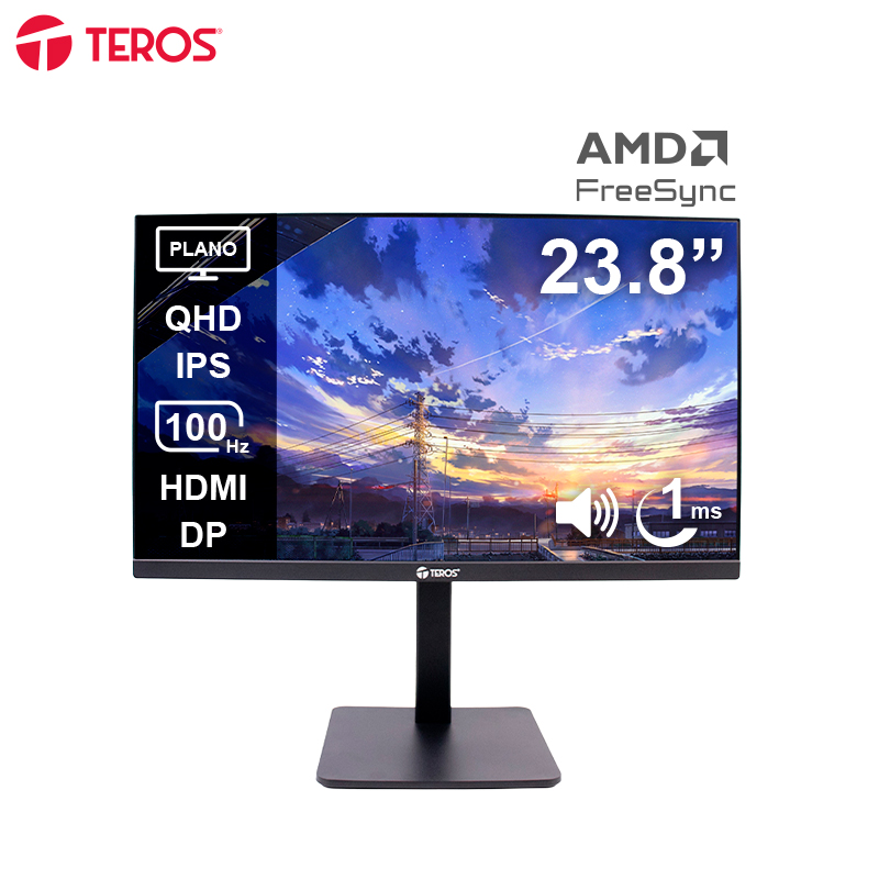 [474345] Monitor corp. TEROS TE-2416CS 23.8" QHD IPS 100Hz 1ms HDMI DP PARLANTES AUDIO OUT CÁMARA