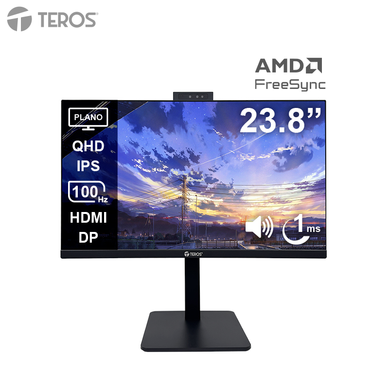 [474345] Monitor corp. TEROS TE-2416CS 23.8" QHD IPS 100Hz 1ms HDMI DP PARLANTES AUDIO OUT CÁMARA