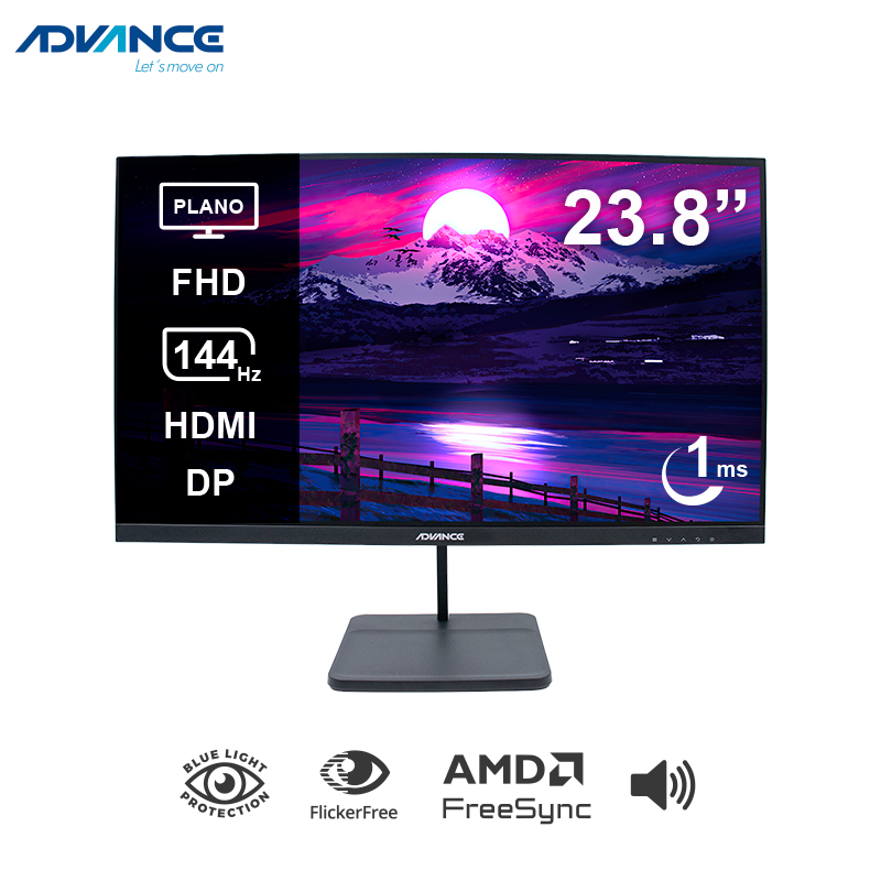 [480084] Monitor plano ADVANCE ADV-2454S 23.8" FHD IPS 144Hz 1ms HDMI DP AUDIO OUT PARLANTES negro