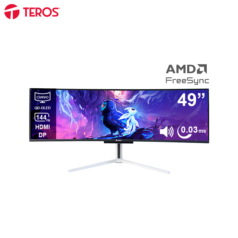 Monitor Curvo Gaming TEROS TE-4920G, 49" QD-OLED, 144Hz HDMI, DP, Audio Out, Parlantes