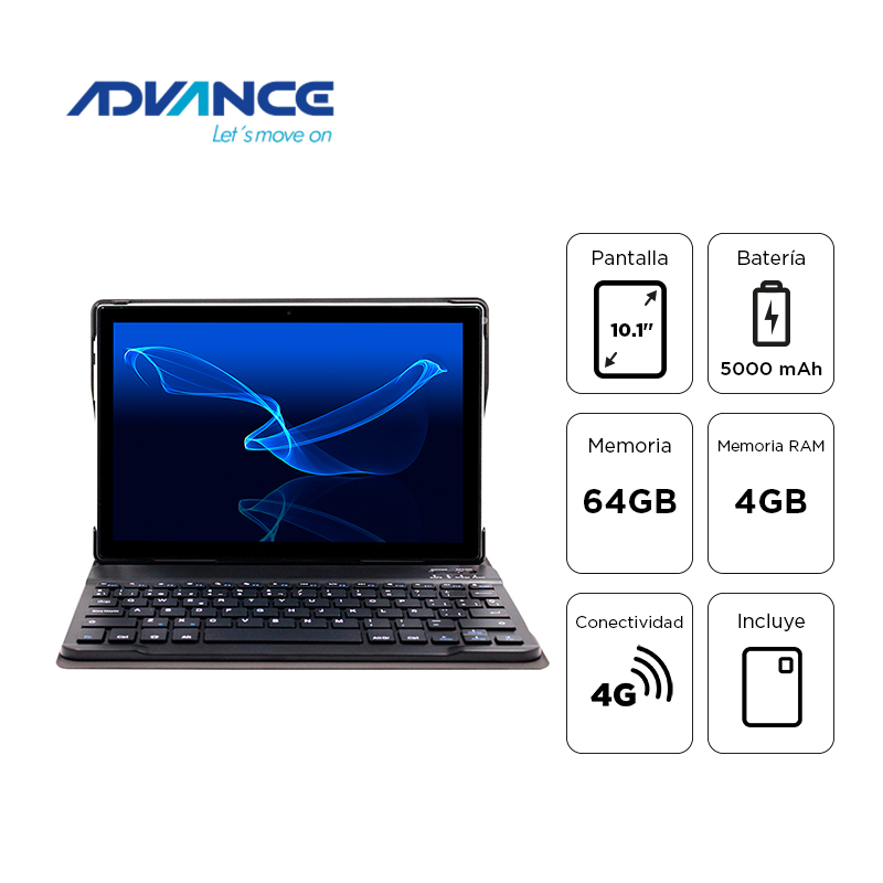 Tablet Advance SmartPad SP5706 + Teclado, 10.1" WXGA IPS, 4GB RAM, 64GB, Android 13