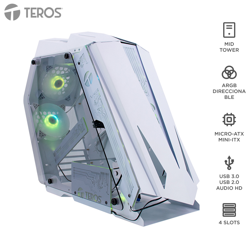 [461246] Case gamer TEROS TE-1316G, Mid Tower, USB 3.0 / USB 2.0, audio, ventilador ARGB, blanco