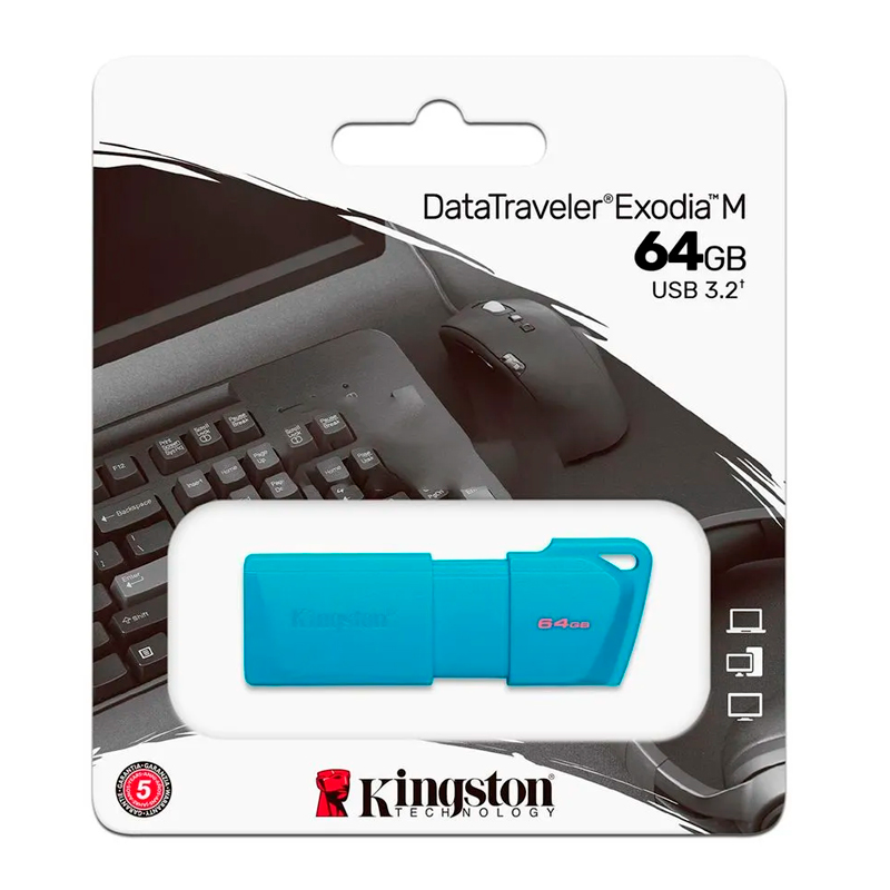 [432068] Memoria Flash USB DataTraveler Exodia M, 64GB USB 3.2 Gen 1 (Tipo-A) Neon Aqua Blue (Azul)