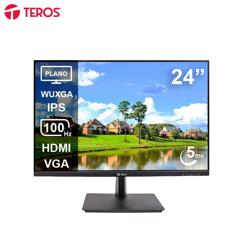 Monitor Plano TEROS TE-2420CS, 24" WUXGA IPS, 100Hz, 5ms, HDMI, VGA, Negro