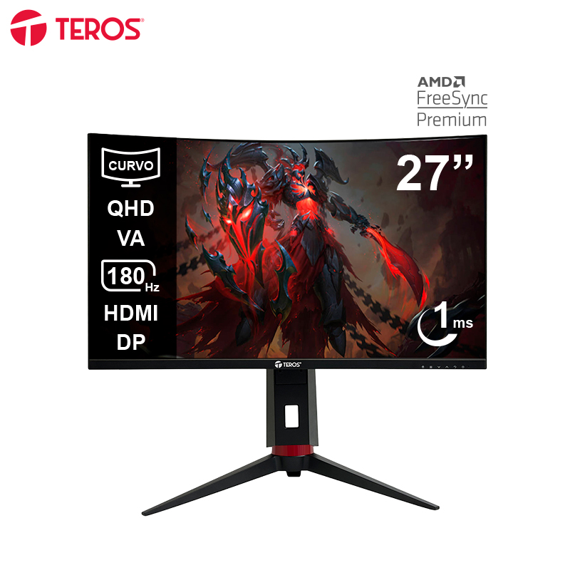 [458867] Monitor curvo gaming TEROS TE-2767G 27" QHD VA 180Hz 1ms HDMI DP AUDIO OUT negro