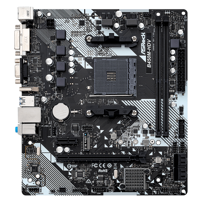 [451645] Motherboard ASROCK B450M-HDV R4.0, Chipset AMD B450, Socket AMD AM4, mATX
