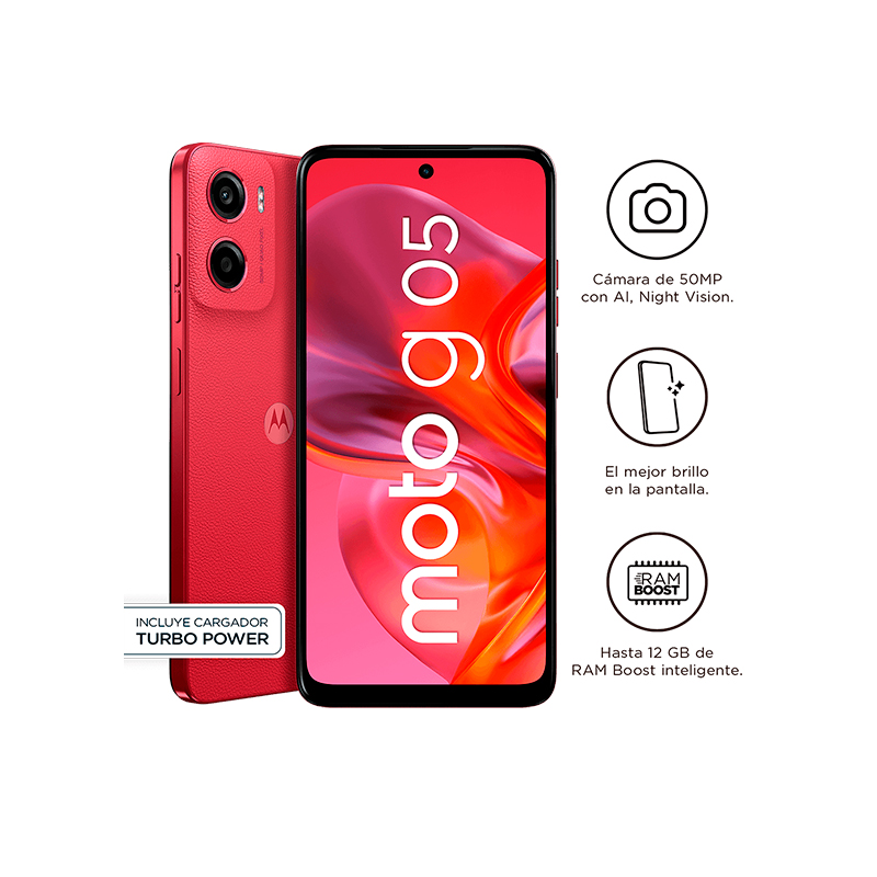 Smartphone Motorola moto g05, Pantalla: 6.7"/LCD/HD+/90Hz, SO: Android 15, Color Rojo