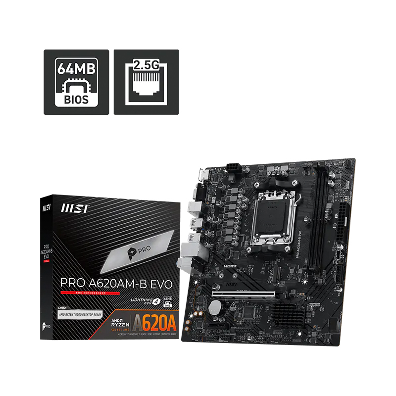 [505025] Motherboard MSI PRO A620AM-B EVO, Chipset AMD A620A, Socket AM5, HDMI, VGA, mATX