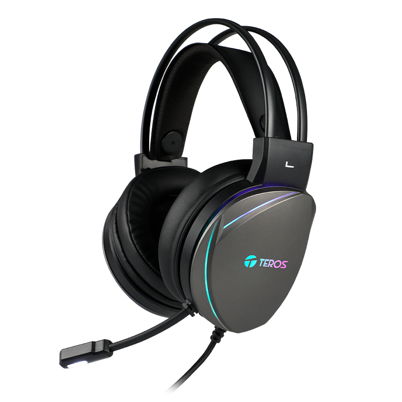 [403608] Auriculares Gaming TEROS TE-8170N estéreo 7.1, micrófono, conector USB, Negro, Luces RGB