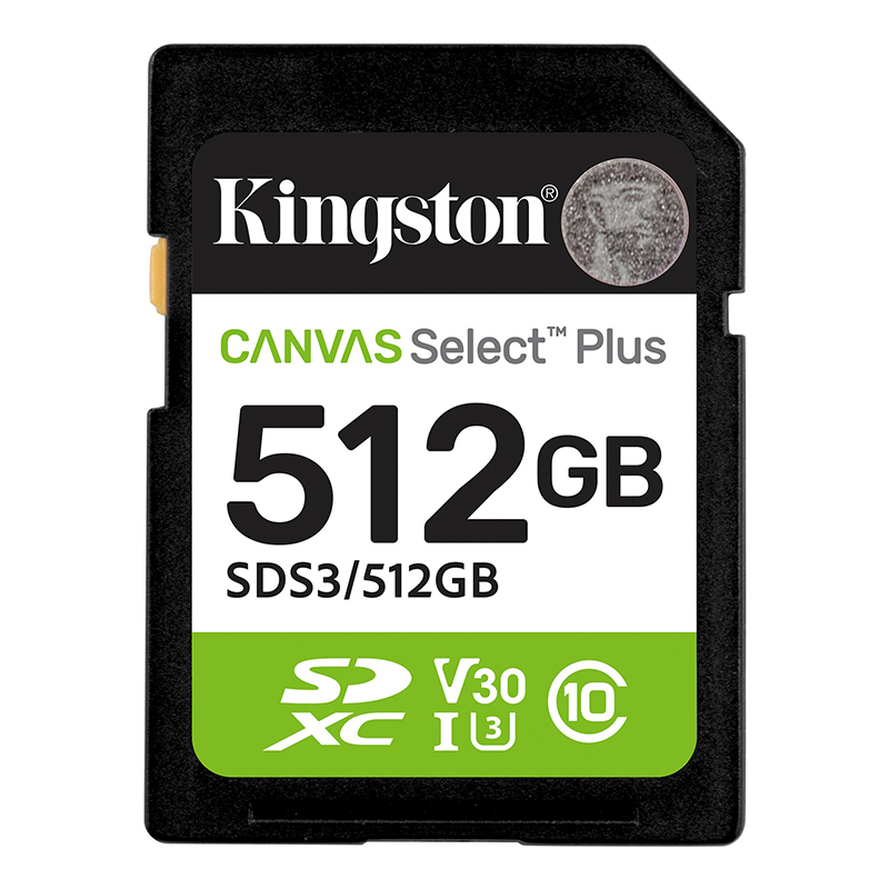 Memoria Card SD Kingston SD Canvas Select Plus 512GB, categoría de velocidad: UHS-I/U3/V30