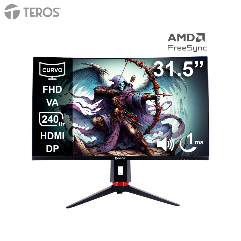 Monitor curvo gaming TEROS TE-3219G, 31.5" FHD VA, 240 Hz, 1ms, HDMI, DP, Audio out