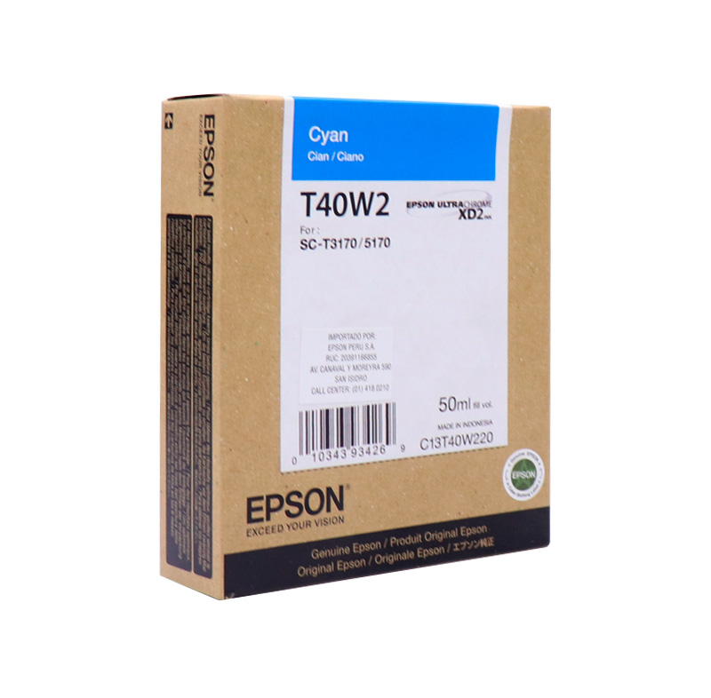 [316085] Cartucho de tinta Epson T40W220, UltraChrome XD2, contenido 50ml, color cyan.