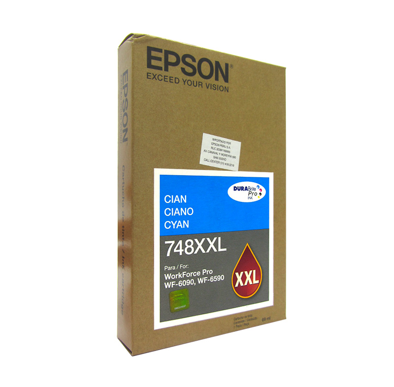 [220128] Epson T748XXL Cartucho de Tinta Color Cyan DuraBrite Pro de alta capacidad extra.