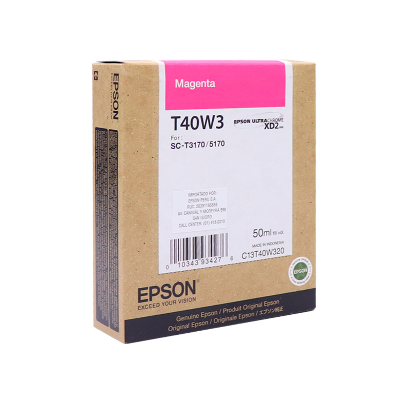 Cartucho de tinta Epson T40W320, UltraChrome XD2, contenido 50ml, color magenta.