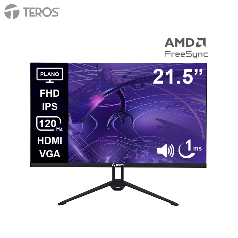 Monitor plano TEROS TE-2133S, 21.5" FHD IPS, 120Hz, 1ms, HDMI, VGA, Audio out, Parlantes